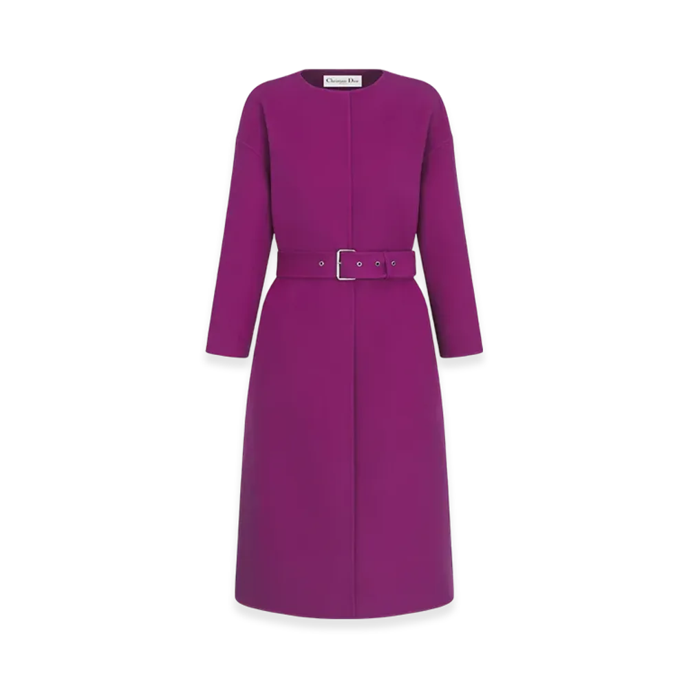 Dior Women's Coat with Belt Double Sided Virgin Wool Cashmere Felt "Mulberry"