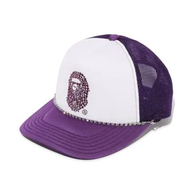 A BATHING APE Crystal Stone Ape Head Mesh Cap "Purple"