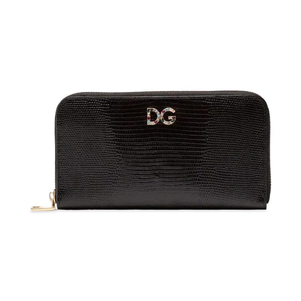 Dolce&Gabbana Zip-Around Wallet Calfskin Iguana Print "Black"