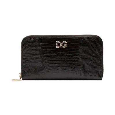 Dolce&Gabbana Zip-Around Wallet Calfskin Iguana Print "Black"