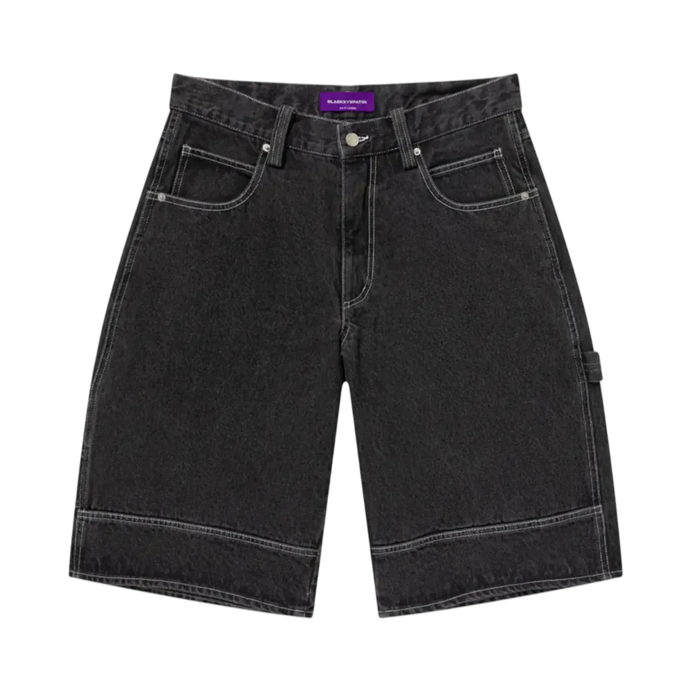 BlackEyePatch Statement Embroidered Baggy Denim Shorts "Black"