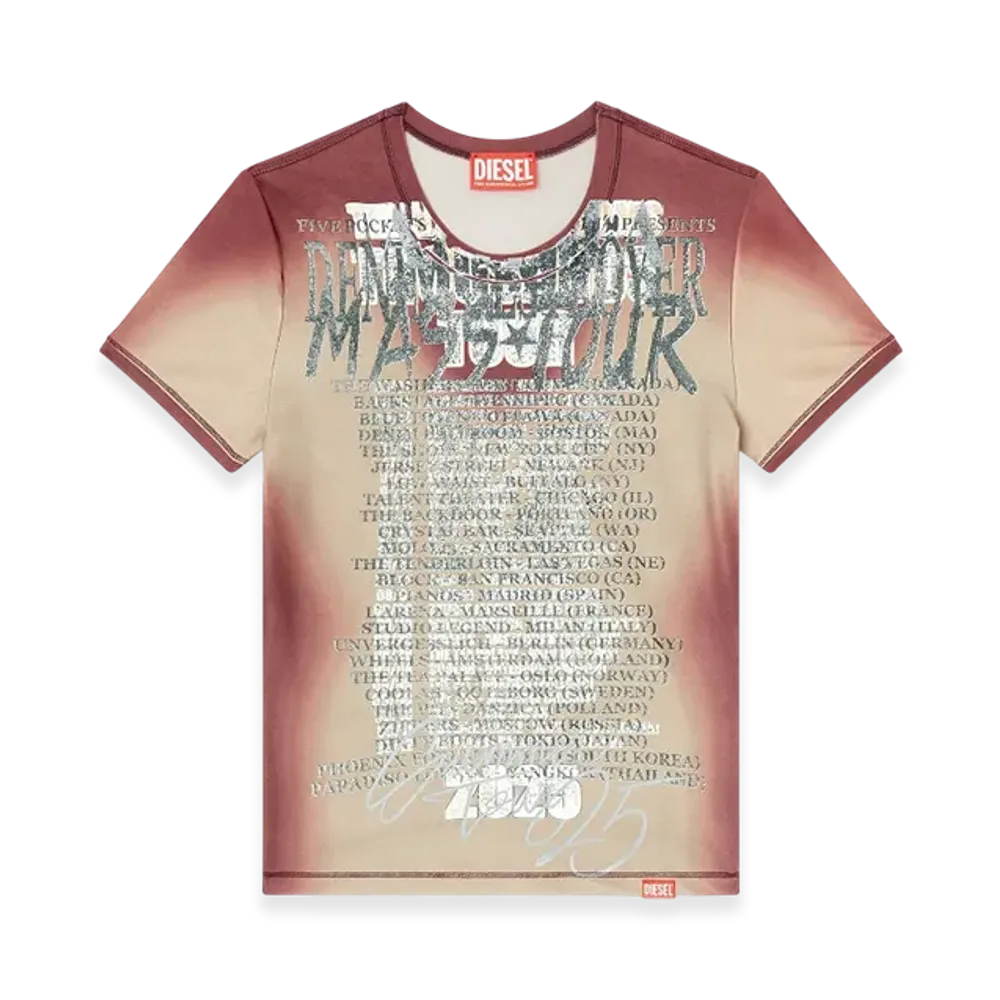 Diesel T-Kalyc Short-Sleeve Top With Lyrics Print "Brown"