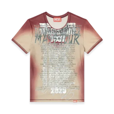 Diesel T-Kalyc Short-Sleeve Top With Lyrics Print "Brown"