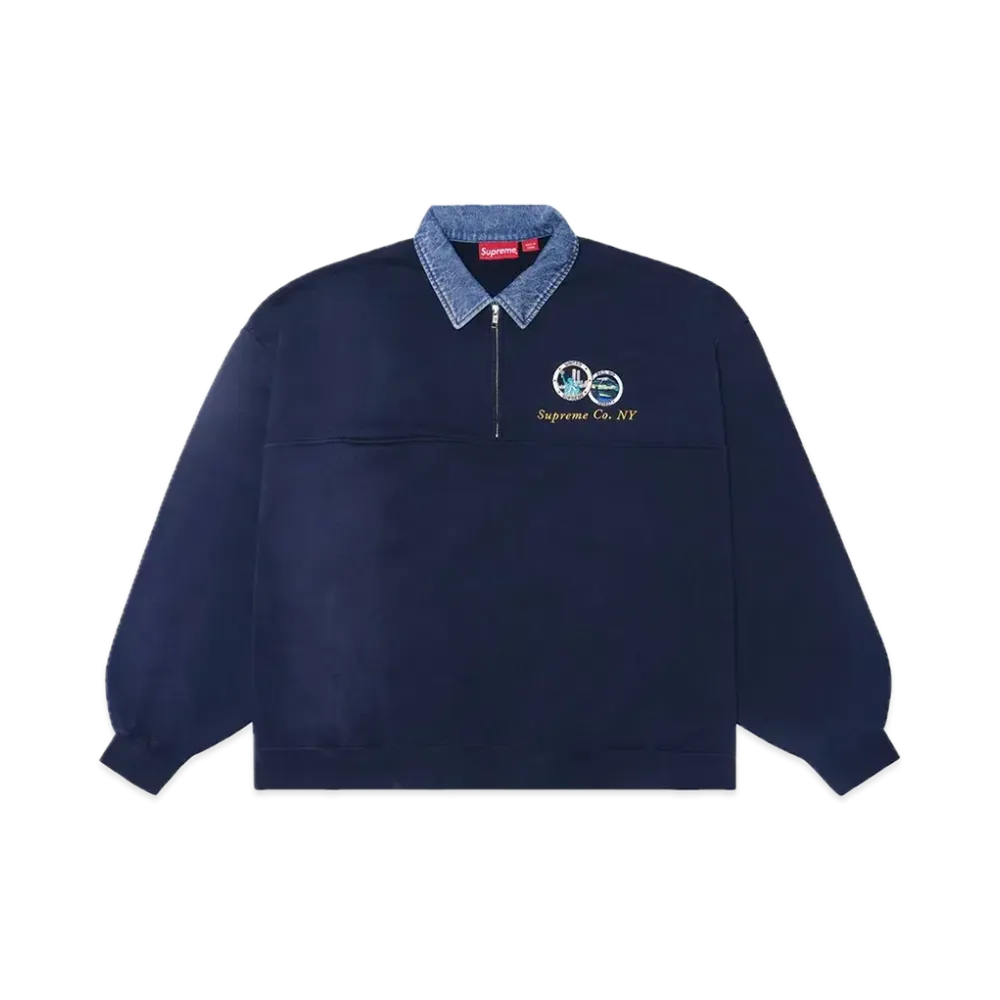 Supreme Denim Collar Half Zip Sweatshirt "Navy"