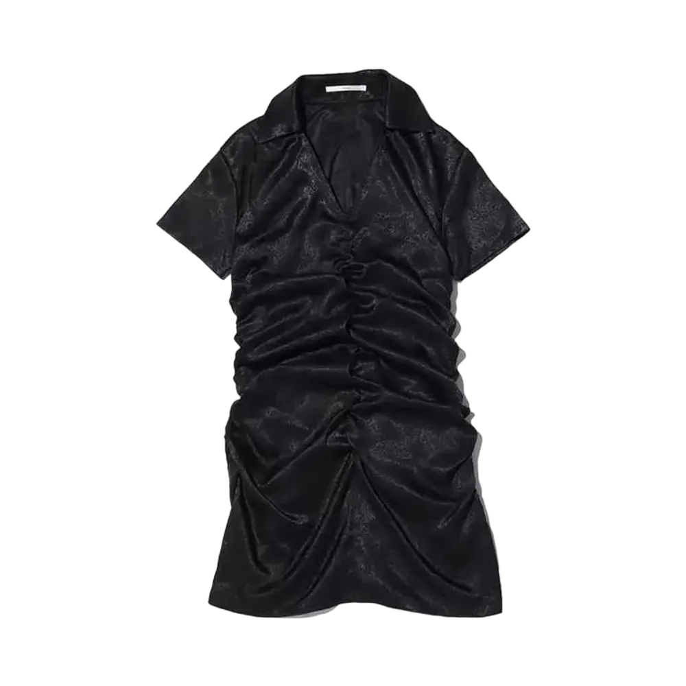 atmos pink Collared Satin Ruched "Black"