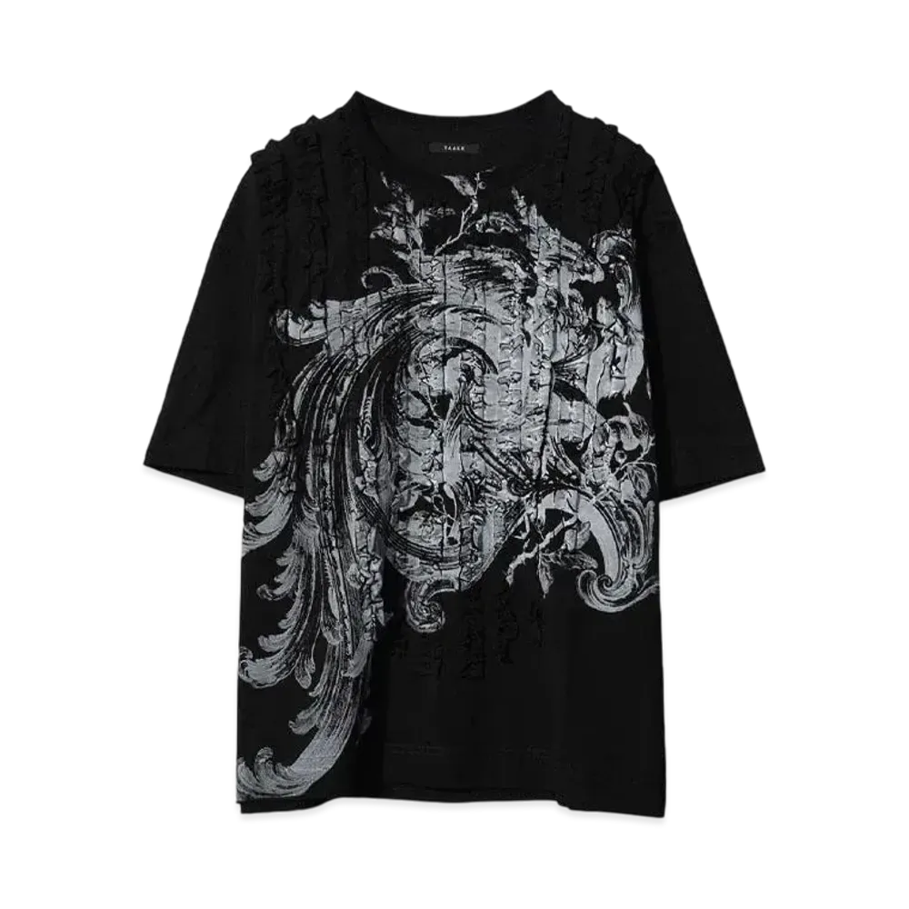 TAAKK RUFFLE PRINT T-SHIRTS "BLACK"