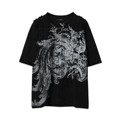 TAAKK RUFFLE PRINT T-SHIRTS "BLACK"