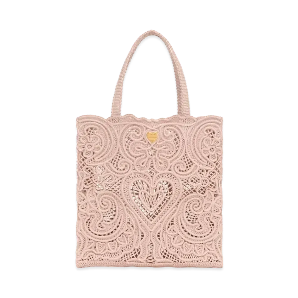Dolce&Gabbana Shopping Bag Medium Code Lace Embroidery "Beige"
