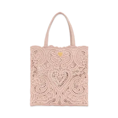 Dolce&Gabbana Shopping Bag Medium Code Lace Embroidery "Beige"