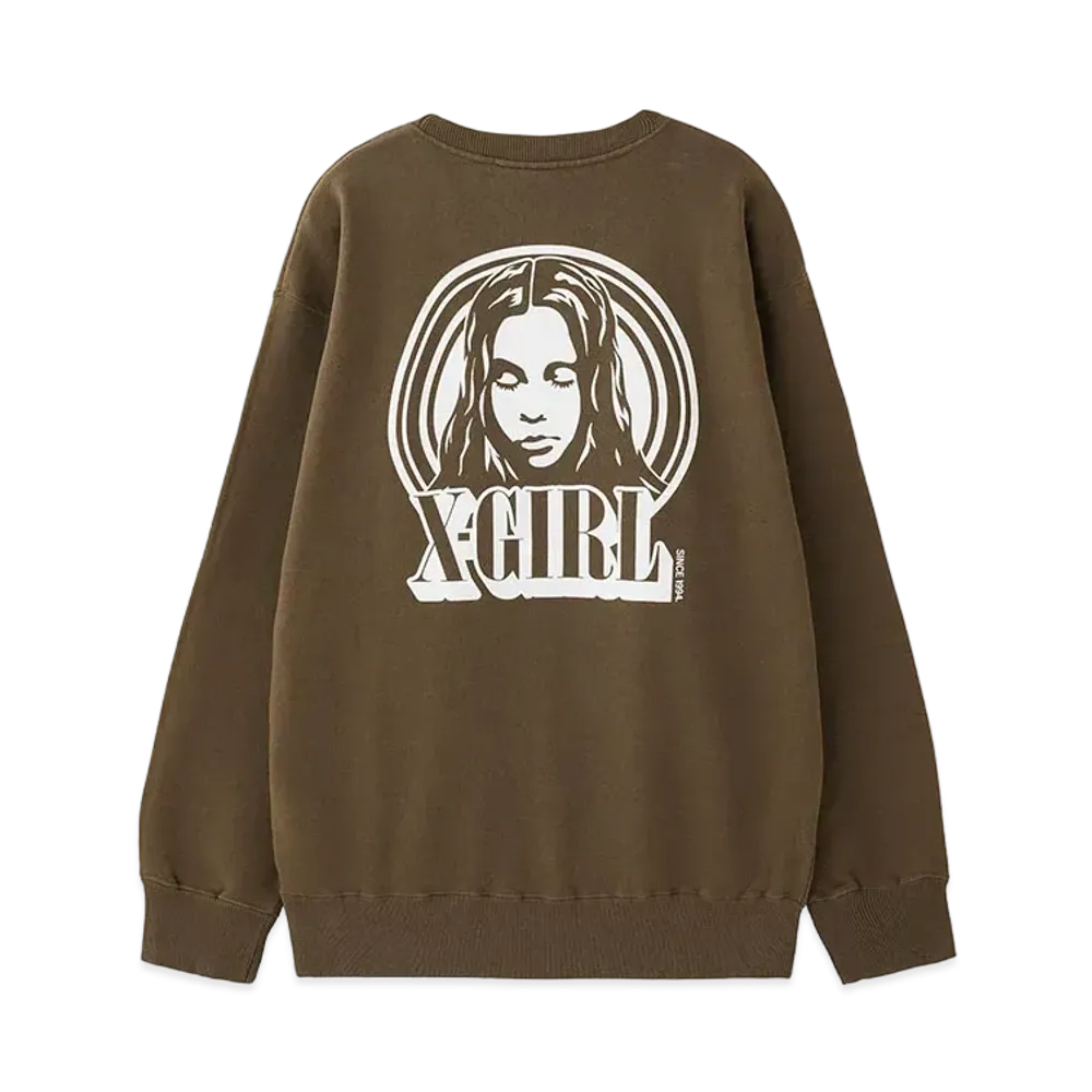 X-Girl Circle Background Face Logo Big Sweat Top "Navy"