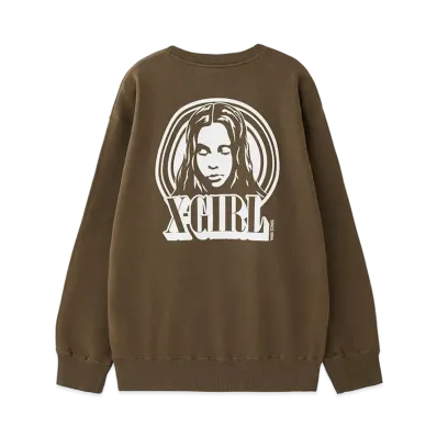 X-Girl Circle Background Face Logo Big Sweat Top "Navy"