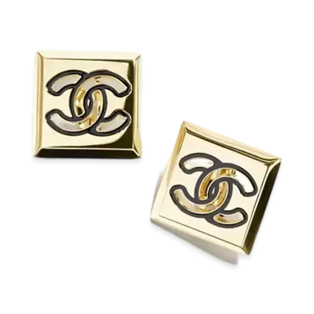 CHANEL Clip-On Stud Earrings Metal & Resin "Gold/Black"