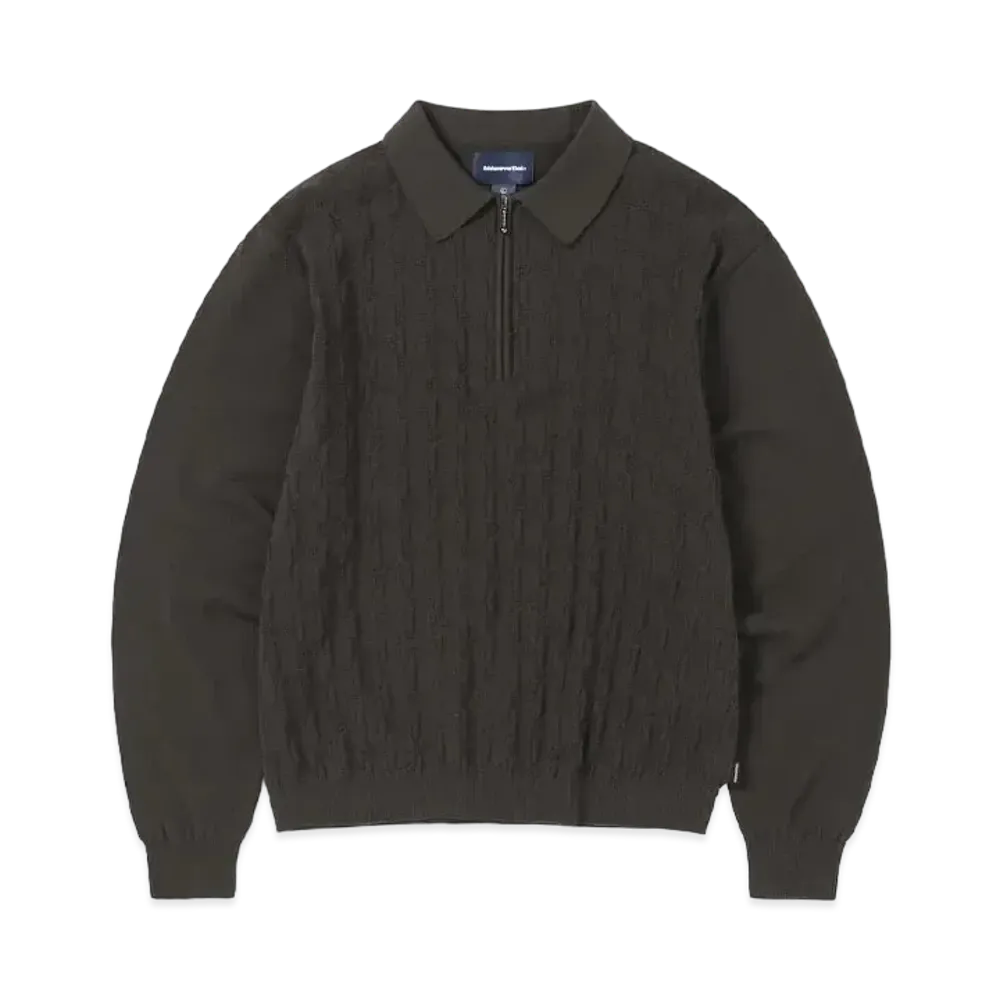 thisisneverthat Cable Knit Zip Polo "Brown"