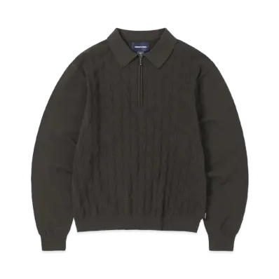 thisisneverthat Cable Knit Zip Polo "Brown"
