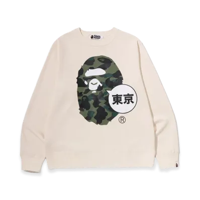 A BATHING APE Tokyo Exclusive 1ST Camo Ape Head Tokyo Crewneck Sweatshirt "Ivory"