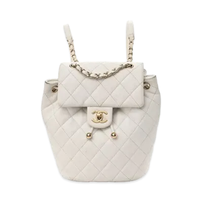 CHANEL Matelasse Chain Backpack Caviarskin "White/Gold"
