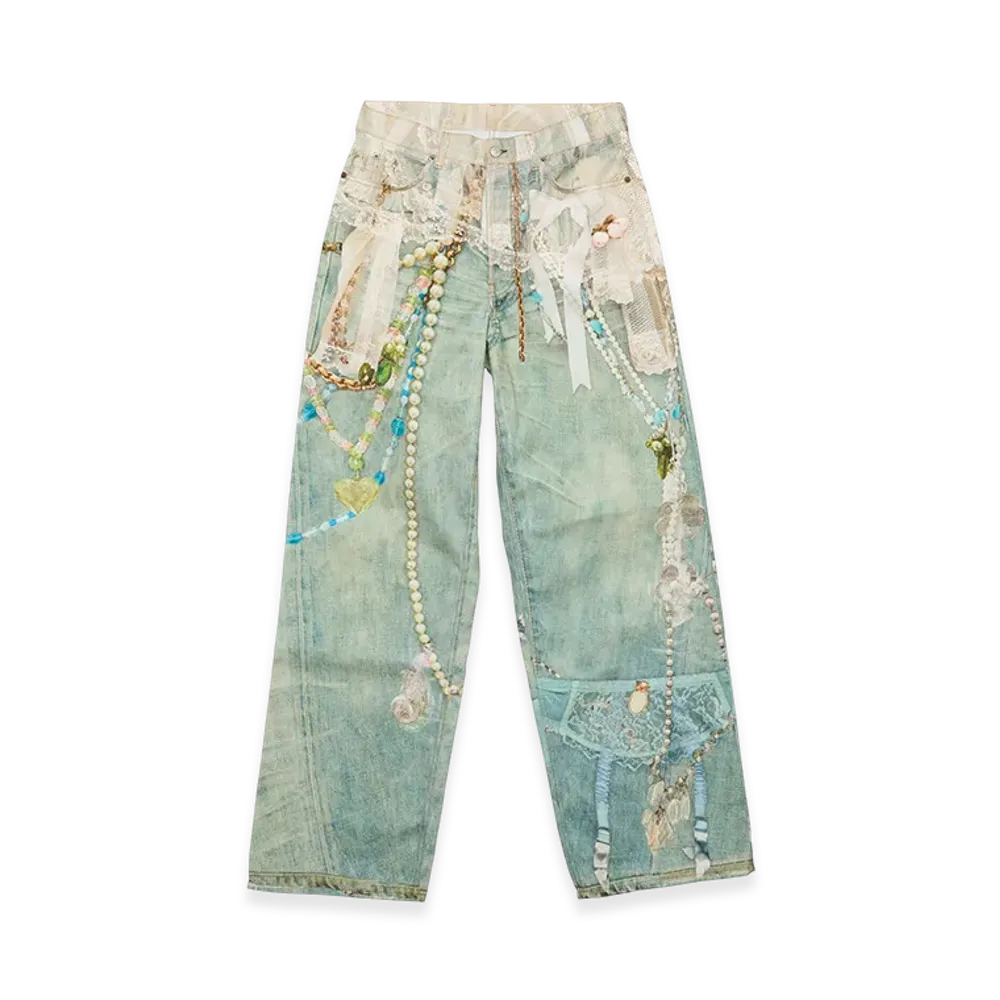 Acne Studios Loose Fit Jeans - 1981 Puti "White/Green"