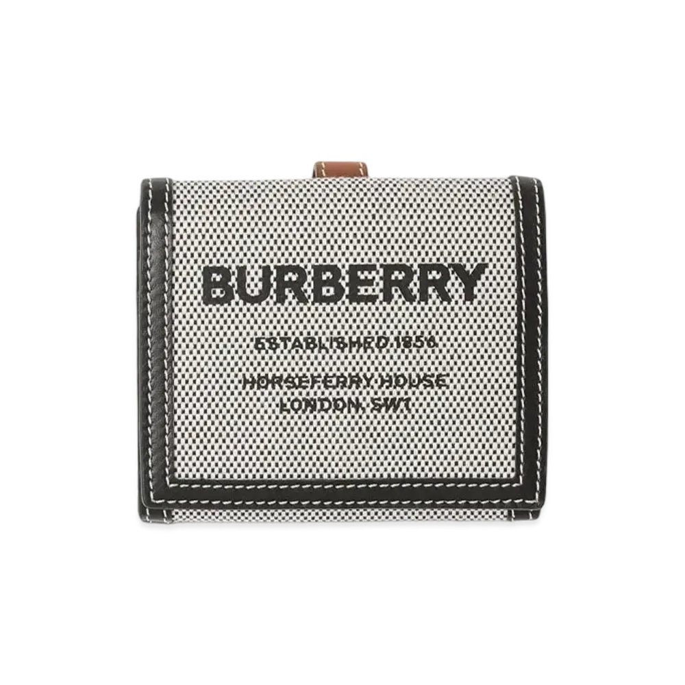Burberry Horseferry Print Cotton Canvas Folding Wallet "Black/Tan"
