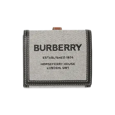 Burberry Horseferry Print Cotton Canvas Folding Wallet "Black/Tan"