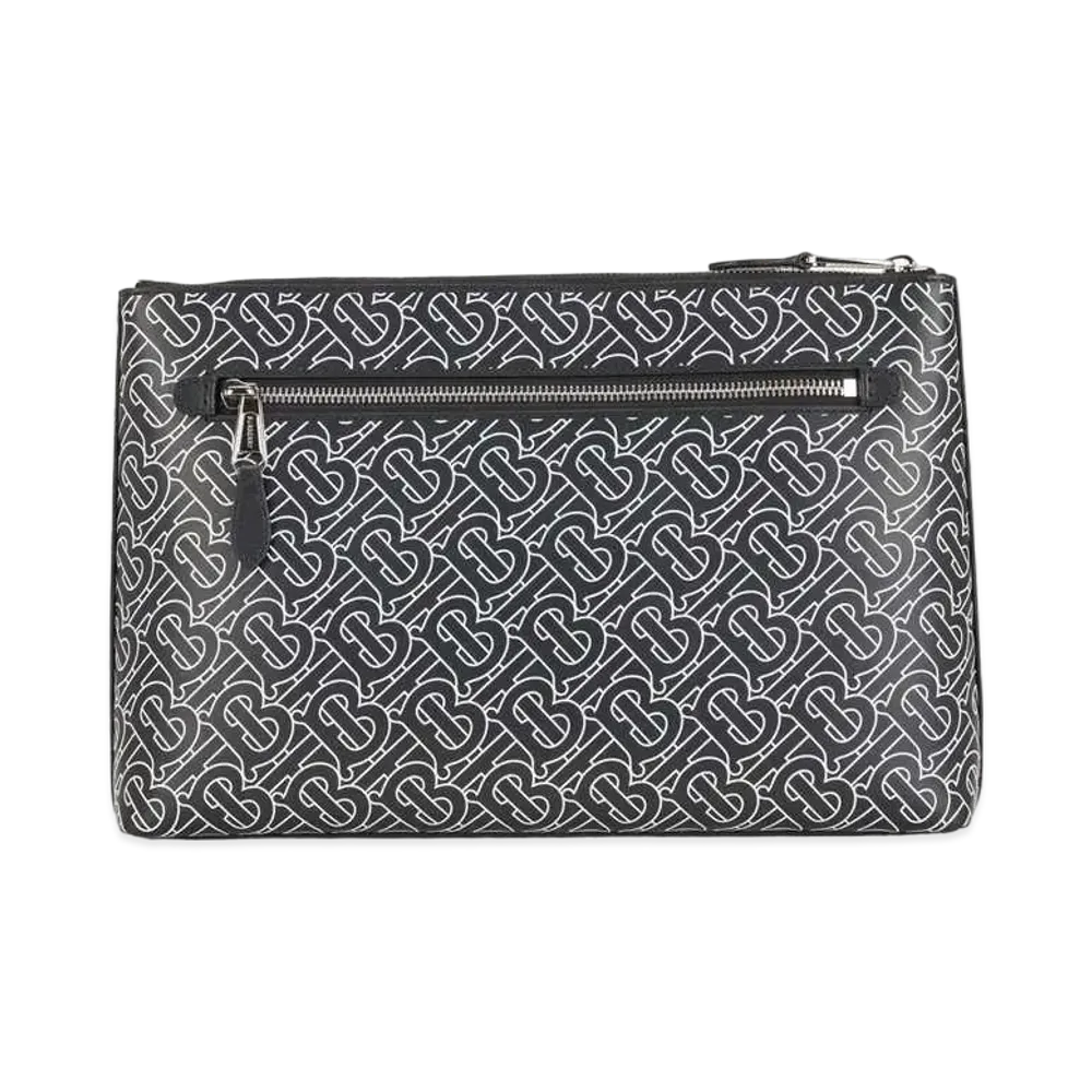 BURBERRY Monogram Print Leather Zip Porch "Black/White"