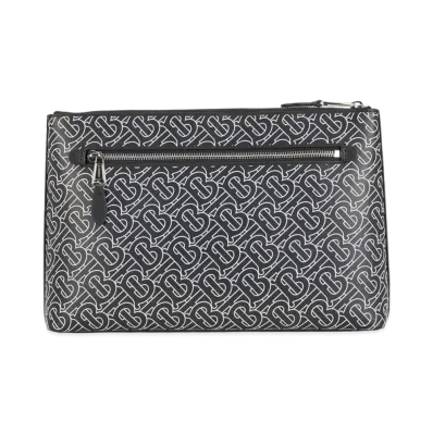 BURBERRY Monogram Print Leather Zip Porch "Black/White"