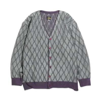 Needles V NECK CARDIGAN - WAVE STRIPE "Greeen/Purple"
