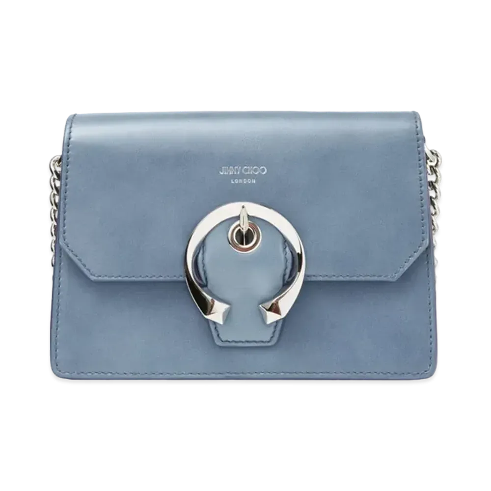 Jimmy Choo Madeline Crossbody Vegetable Leather Crossbody Bag With Metal Buckle "Silver/Butterfly Blue"