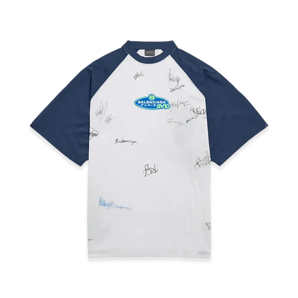 BALENCIAGA Banana Raglan Oversize T-shirt "Dirty Effect White/Blue"