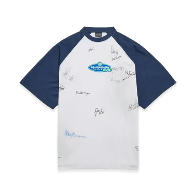 BALENCIAGA Banana Raglan Oversize T-shirt "Dirty Effect White/Blue"