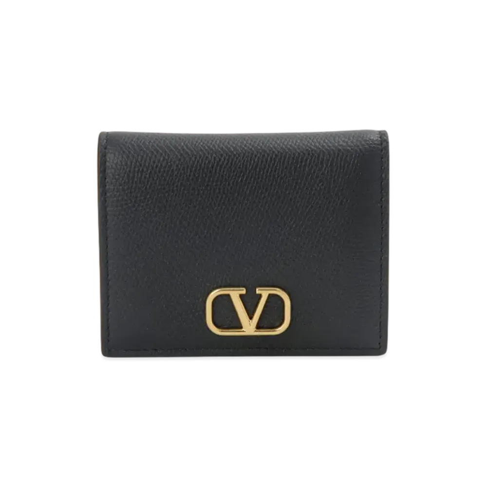 Valentino V Logo Flap French Wallet "Black"