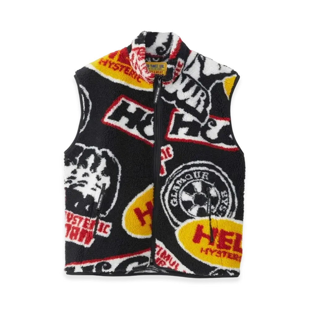 HYSTERIC GLAMOUR Road Runners Pattern Jacquard Boa Vest "Black/Multicolor"
