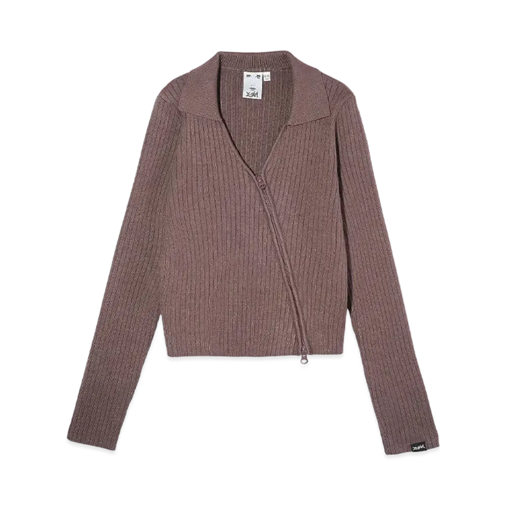 X-Girl Zip Up Rib Knit Top "Brown"