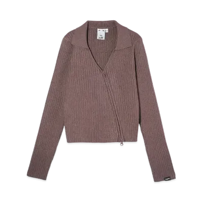 X-Girl Zip Up Rib Knit Top "Brown"