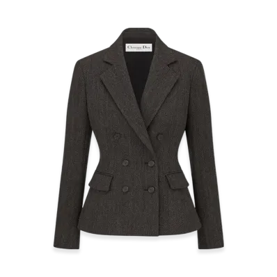 Dior Women's Mohair and Wool with Herringbone Motif Marlene Jacket "Gray"