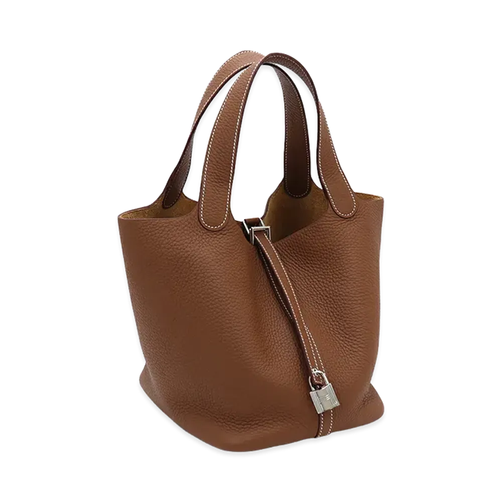 Hermes Women's Picotin Lock MM 22 Taurillon Clemence Handbag "Gold"