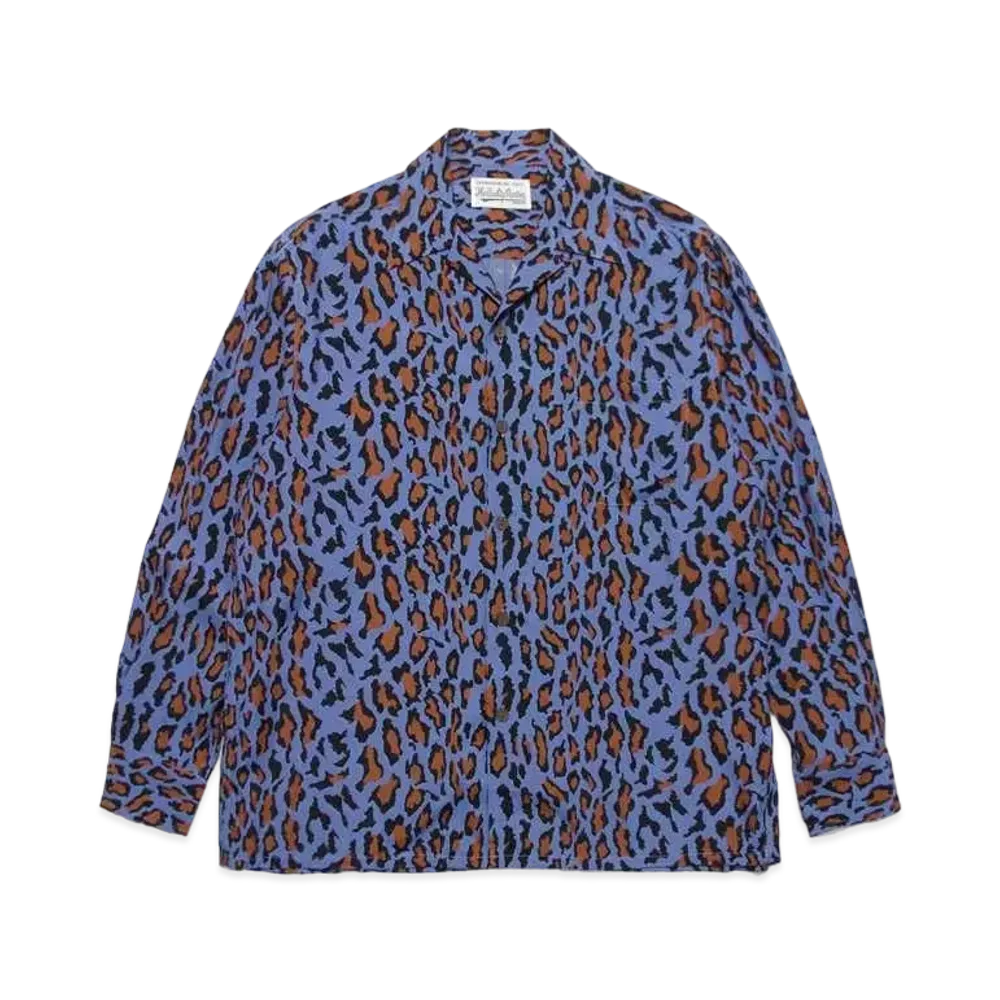 WACKO MARIA Leopard Open Collar Shirt "Blue"