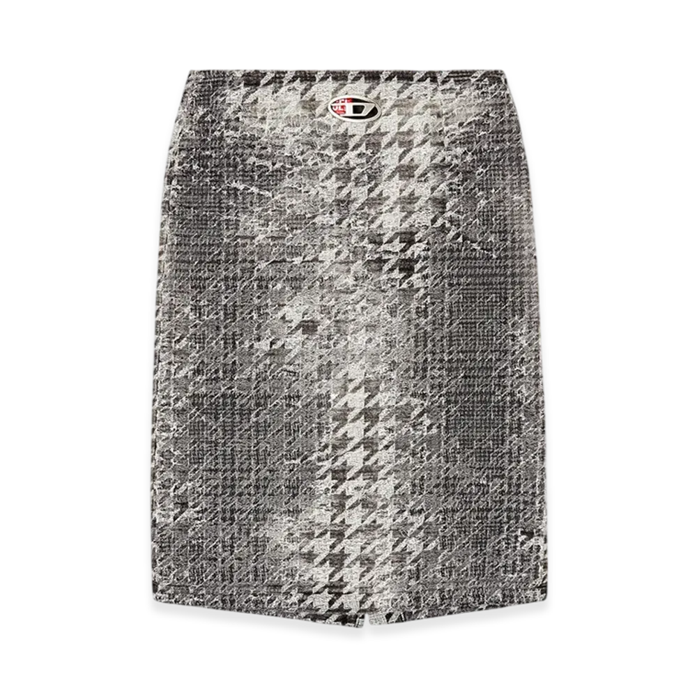Diesel De-Rathian-Fsh Midi Skirt In Prince of Wales Jacquard Denim "Black/White"