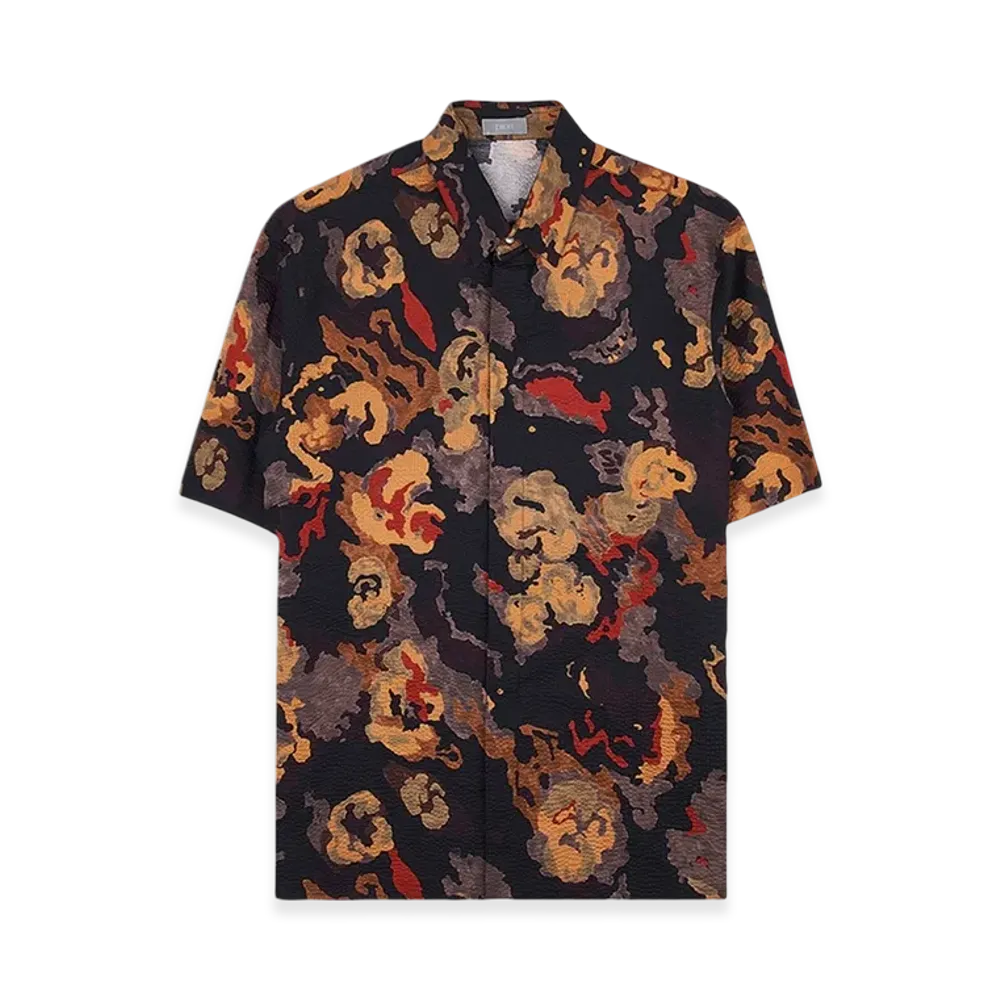 Dior and Duncan Grant and Charleston Short Sleeved Shirt Cotton Seersucker "Black"