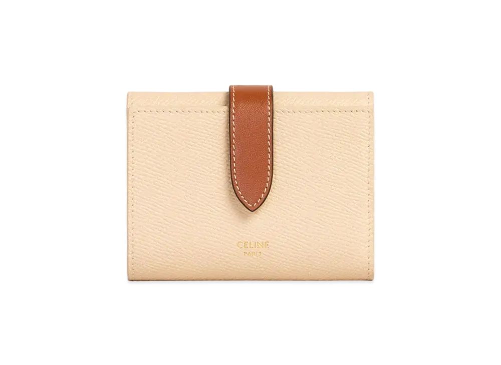 CELINE Fine Strap Wallet in Bicolour Grained Calfskin "Ivory/Tan"