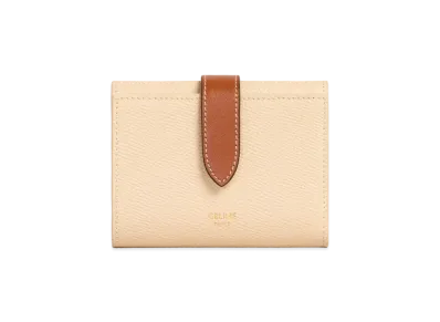 CELINE Fine Strap Wallet in Bicolour Grained Calfskin "Ivory/Tan"
