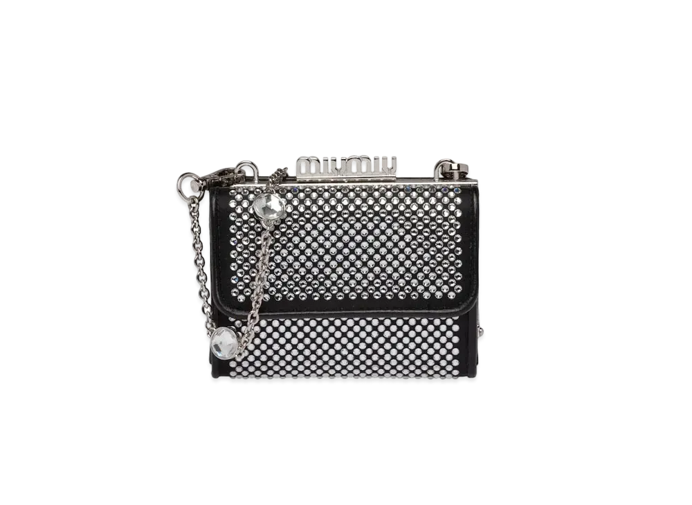 MIU MIU Nappa Leather Card Holder With Shoulder Strap "Black"