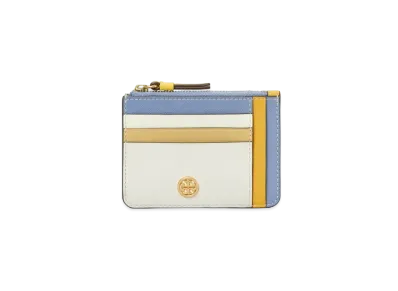 Tory Burch Robinson Color Block Card Case "BlueGold"