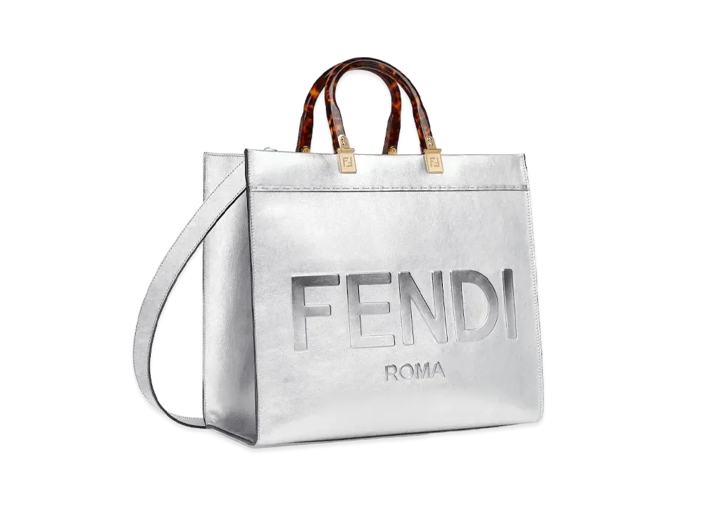 FENDI Fendi Sunshine Medium Laminate Leather Shopper "Silver"