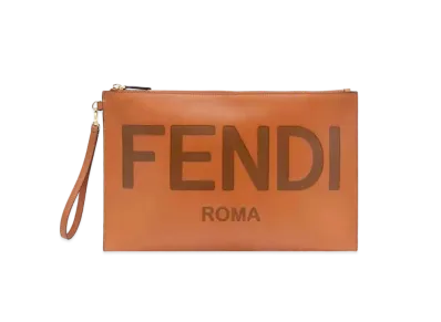 FENDI Flat Slim Clutch Large Leather Slim Clutch "Brown"
