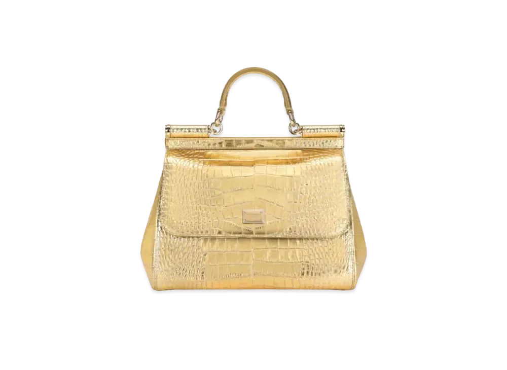 Dolce&Gabbana Sicily Bag Small Laminated Croco Printed Calfskin "Gold"