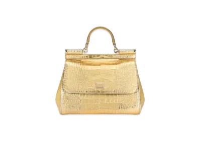 Dolce&Gabbana Sicily Bag Small Laminated Croco Printed Calfskin "Gold"