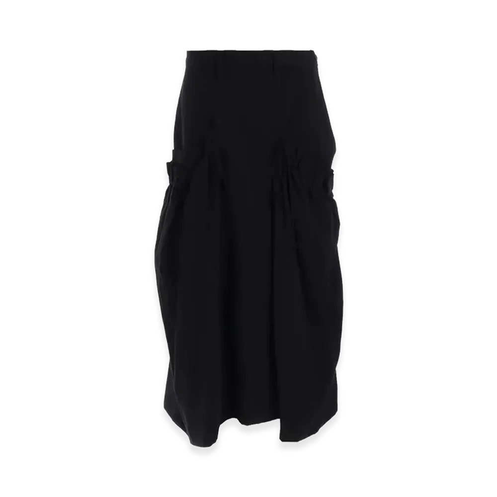 Y's Cotton Flax Gabardine Gather Cloth Skirt "Black"
