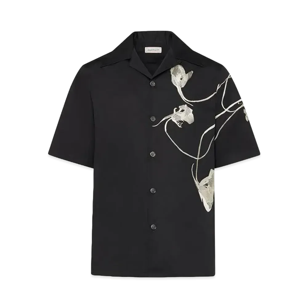 Alexander McQUEEN Pressed Flower Hawaiian Shirt "Black"
