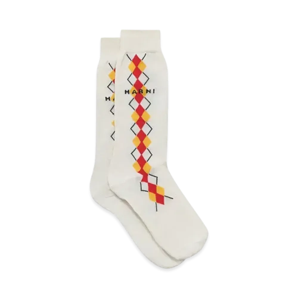 Marni Men's Socks with Argyle Detail "Ivory"