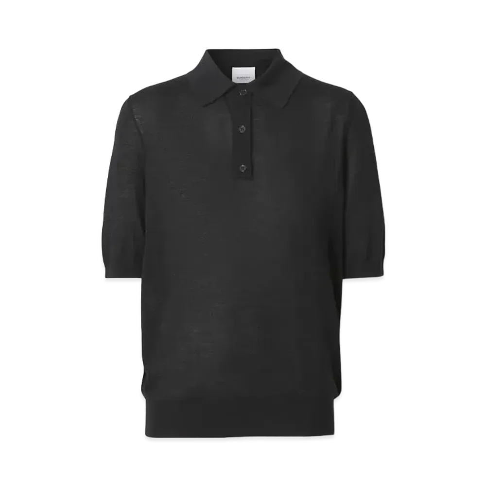 Burberry Monogram Wool Silk Cashmere Polo Shirt "Black"